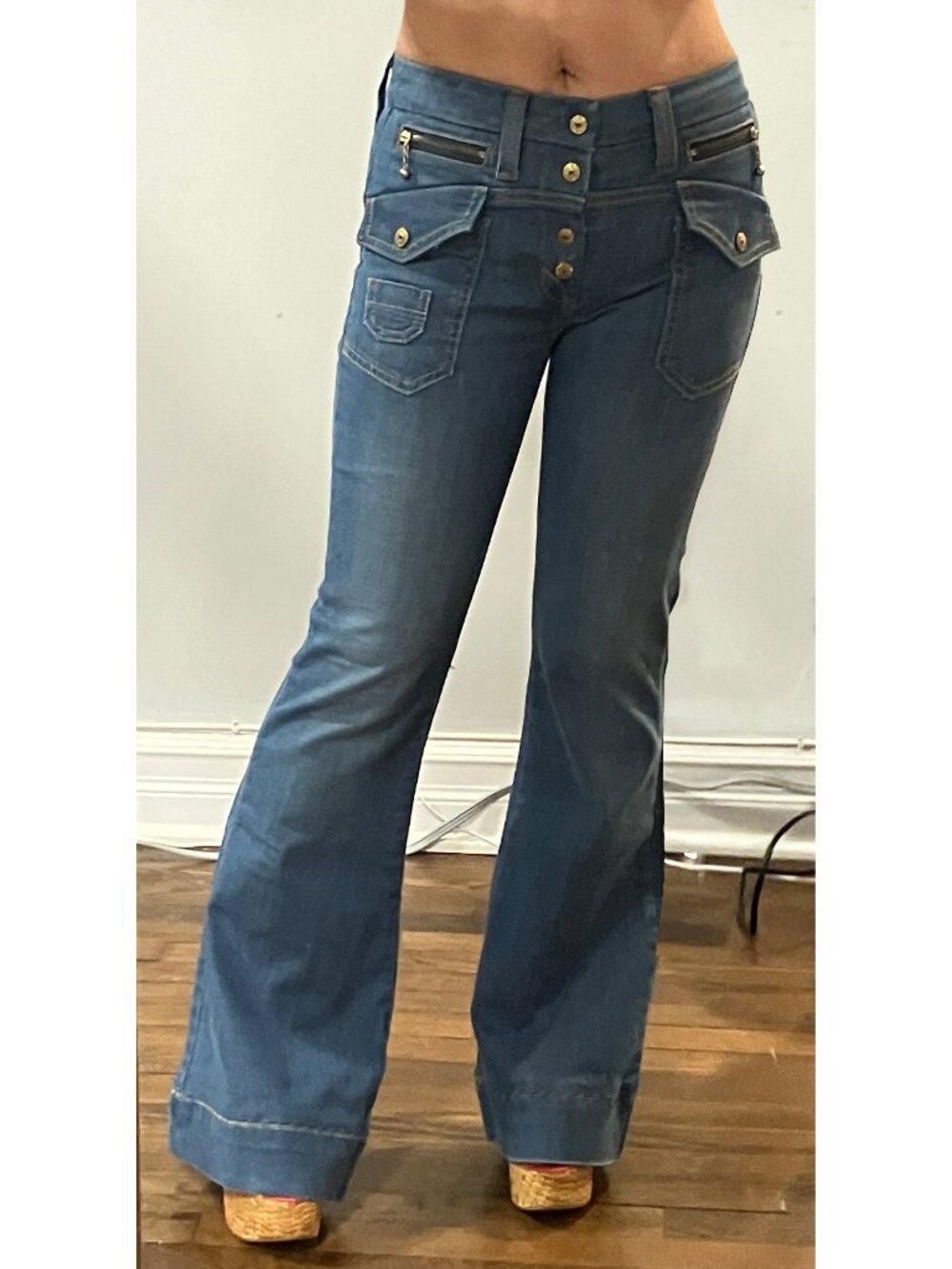 Dittos Denim vintage retro 1970s bell bottom flare jeans 24 petite low rise